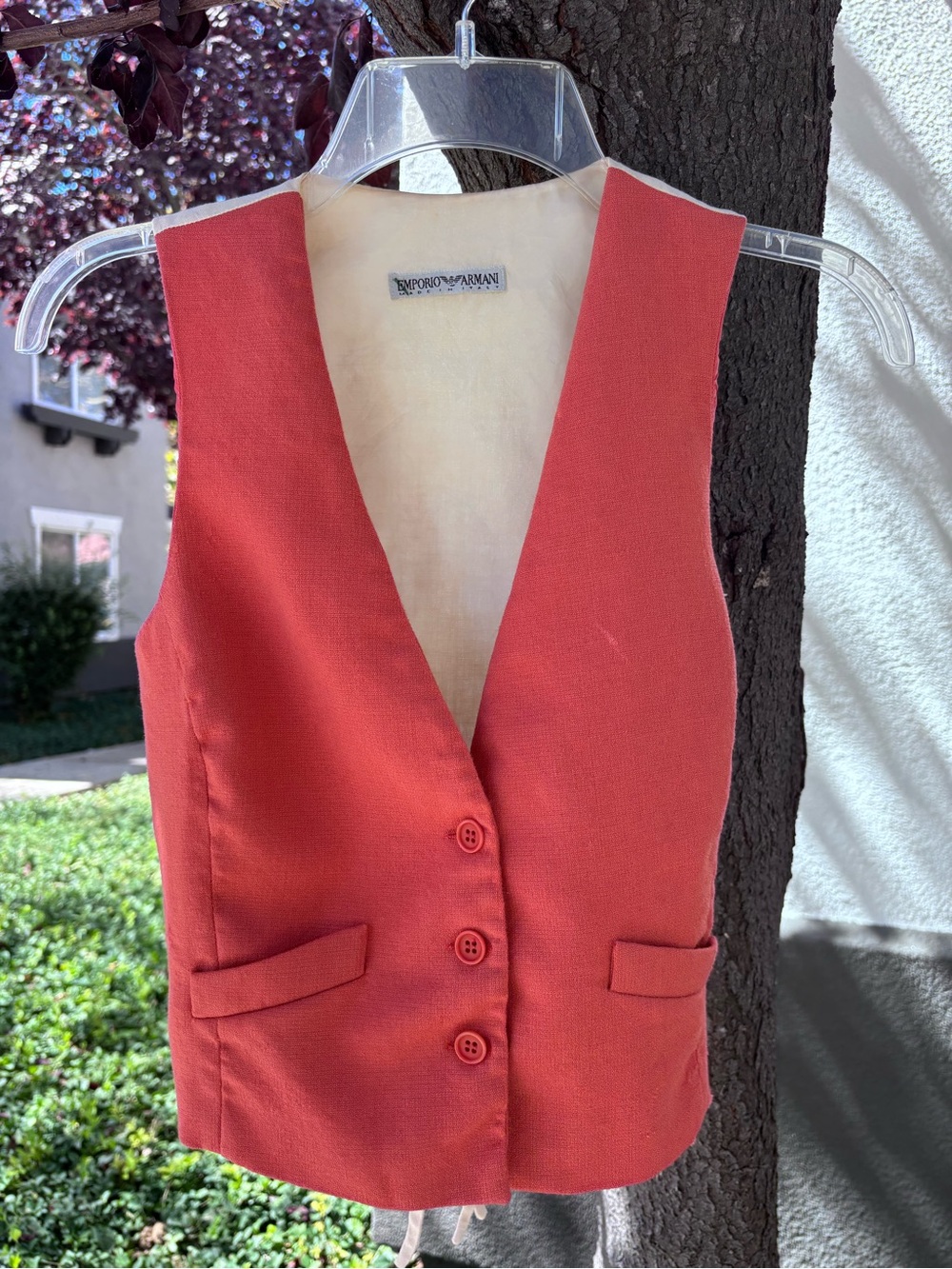 Vintage Emporio Armani Womens Vest Waistcoat Terracotta Pink Italian 38 Small
